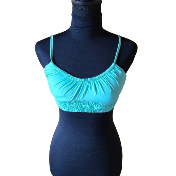 Becca Smocked Sporty Stretchy Cami Bikini Swim Top Turquoise Medium NWT Swimsuit - Picture 2 of 9